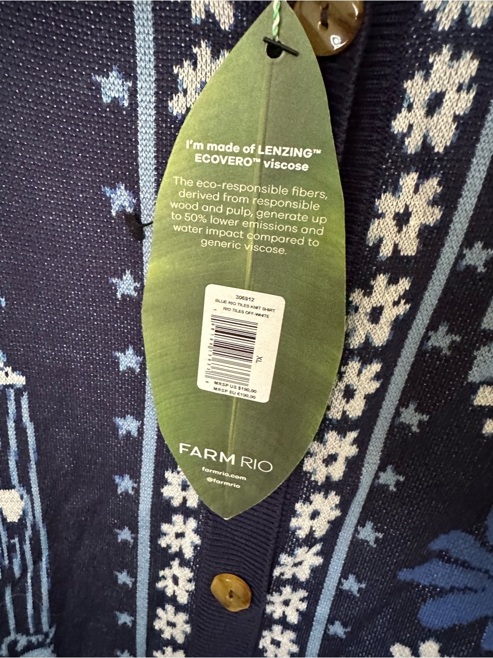 FARM Rio Blue Rio Tiles Intarsia-knitted  Shirt /jacket Button Closure NWT~XL - Picture 6 of 7